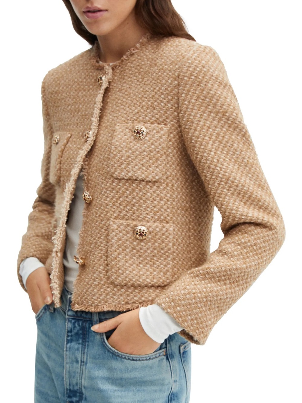 Mango Button Tweed Jacket